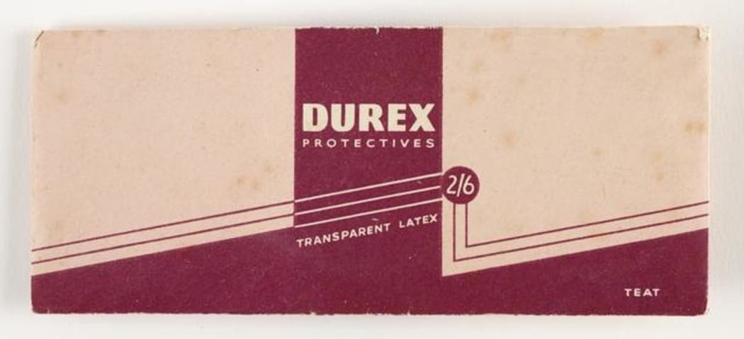 An image of a pacaket of condoms from the 1940s-1950s.