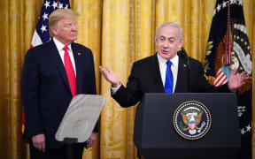 Israeli Prime Minister Benjamin Netanyahu and US President Donald Trump at the announcement of Trump's Middle East peace plan on 28 January 2020.