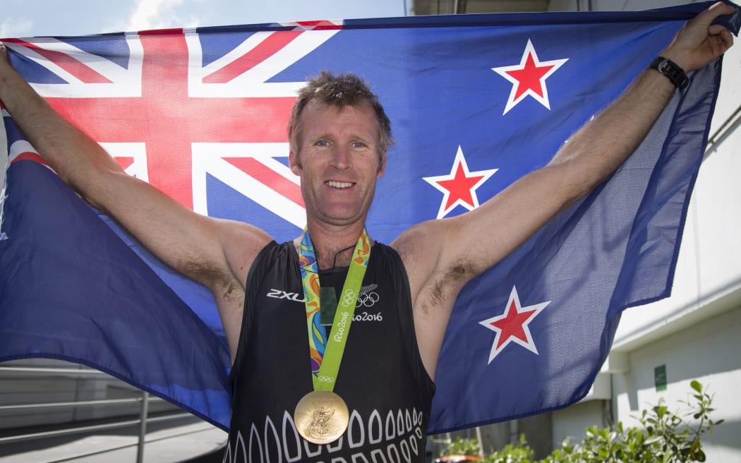New Zealand's Mahe Drysdale after winning gold in the mens singles at Rio 2016 Olympics.