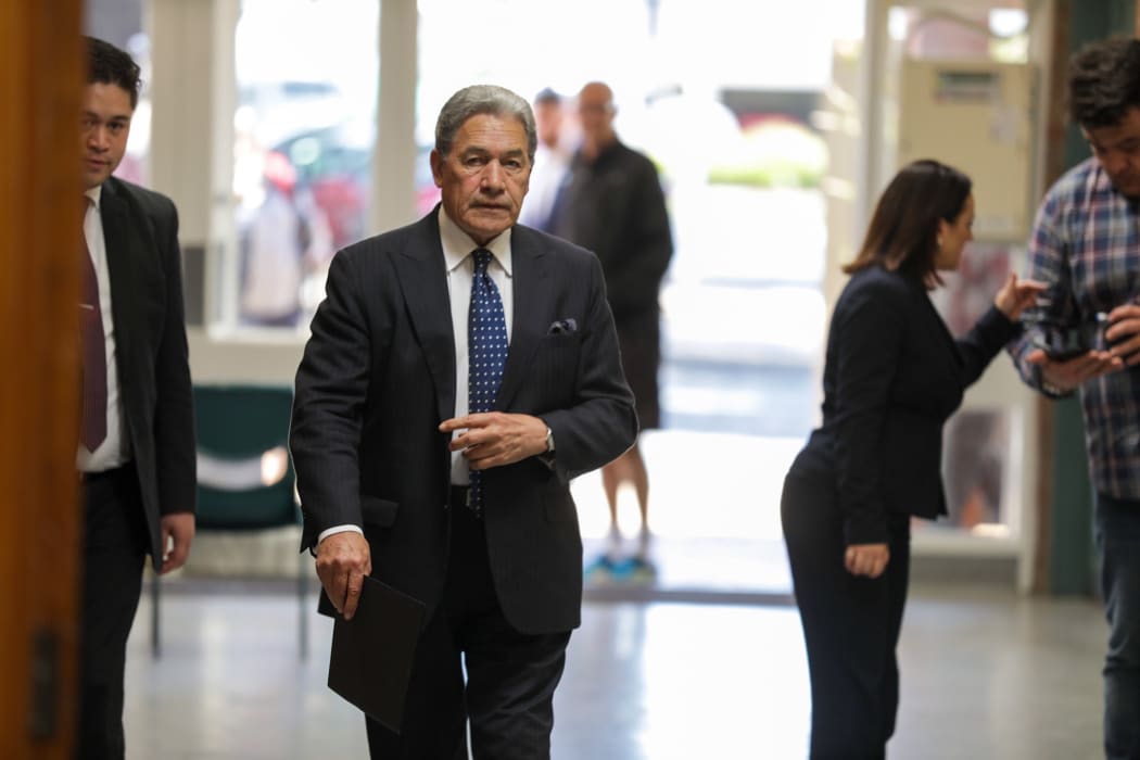 New Zealand First leader Winston Peters campaigning at Ōrewa Community Centre in Auckland on 25 September.