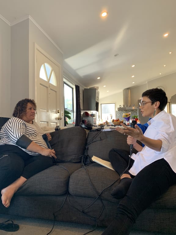 Emma Espiner interviewing Tina Wallace, at home in Porirua