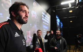 Captain Sam Whitelock at the All Blacks squad Announcement for the Steinlager Series Tests against Fiji and Tonga.