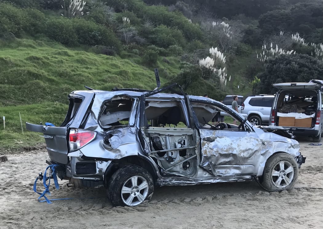 Car pulled from rocks at Te Kōhanga / Shipwreck Bay on Sunday.