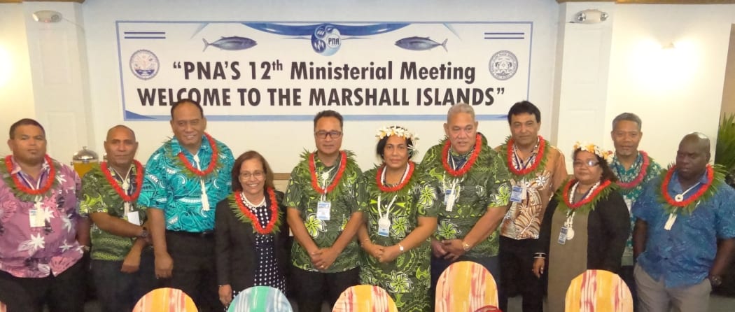 Marshall Islands President Hilda Heine, fourth from left, joined with government ministers and PNA officials for the 12th Ministerial Meeting in Majuro this week.