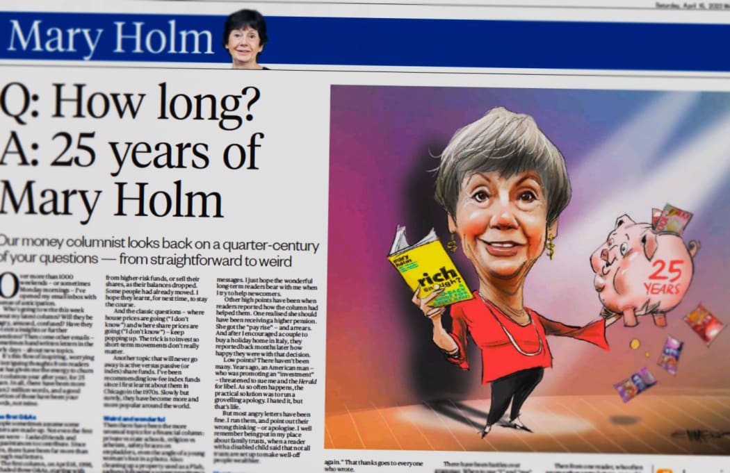 The Weekend Herald marking Mary Holm's 25 years in print as a columnist in Aopril 2023.