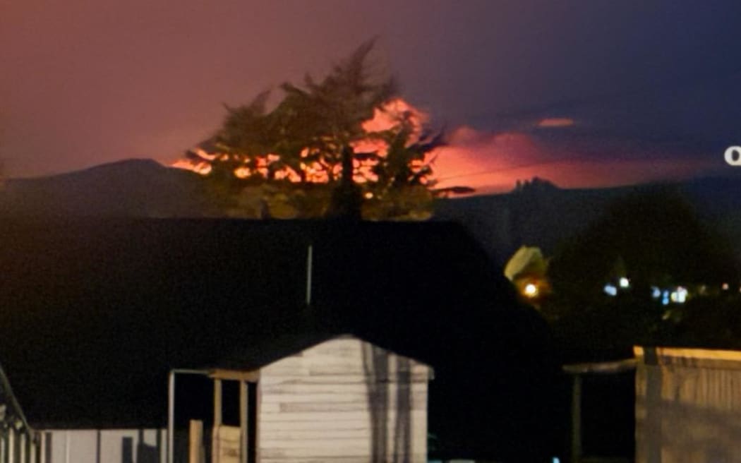 The fire in Tongariro National Park, on the night of Saturday 8 November, 2025.