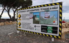 The new sign at Cape Kidnappers put in place by the Department of Conservation and Hastings District Council