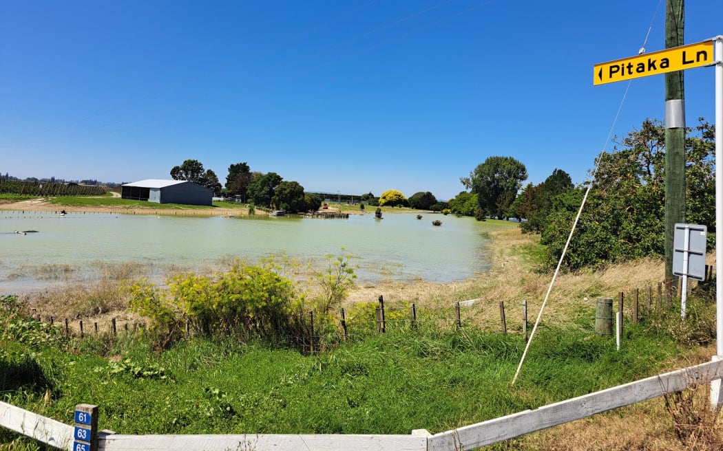 Flooding in Waiohiki one week after Cyclone Gabrielle.