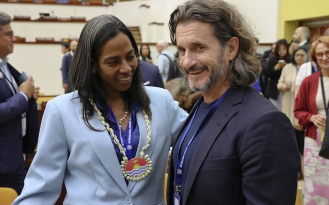 International Seabed Authority secretary-general elect, Leticia Carvalho [left] of Brazil, is pictured with The Metals Company CEO Gerard Barron following her election on Aug. 2, 2024 in Kingston, Jamaica.