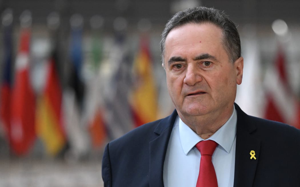 Israel's Minister of Foreign Affairs Israel Katz arrives for a Foreign Affairs Council (FAC) meeting at the EU headquarters in Brussels on January 22, 2024. (Photo by JOHN THYS / AFP)
