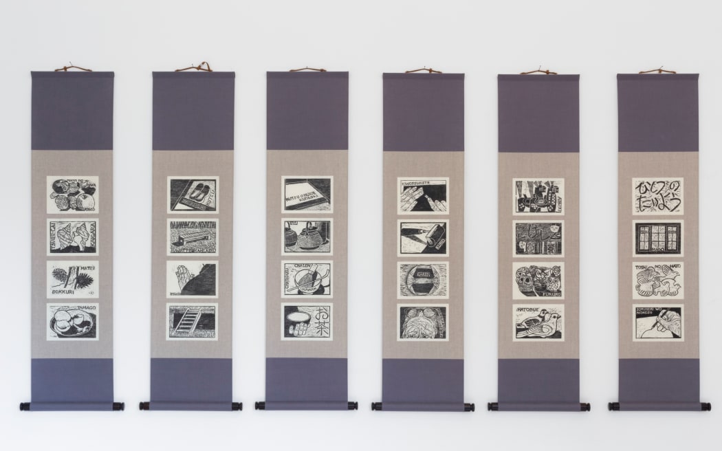 'Finding my way in Aomori’ 36 wood block prints. With these works Robin White is familiarising herself with the language and culture of Japan.