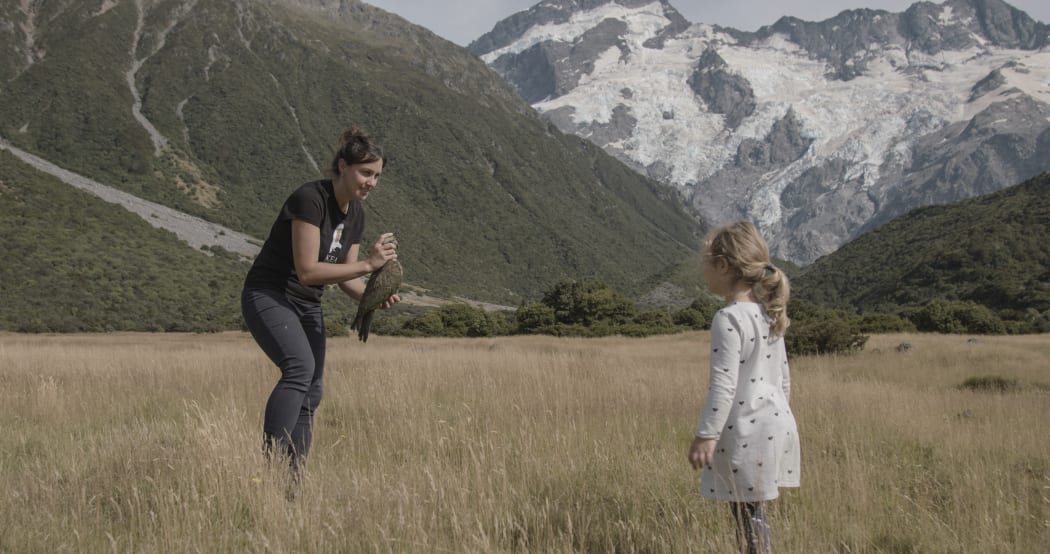 Laura Young and daughter release Kea, Doubtful Valley, North Canterbury