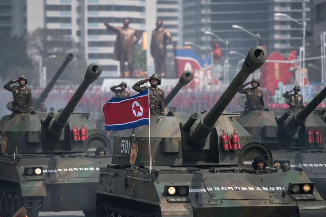 Troops and military hardware were paraded in Pyongyang.