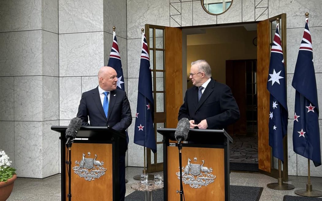 Christopher Luxon and Anthony Albanese hold a joint media conference on August 16, 2024.