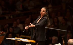 Italian conductor Valentina Peleggi on stage.