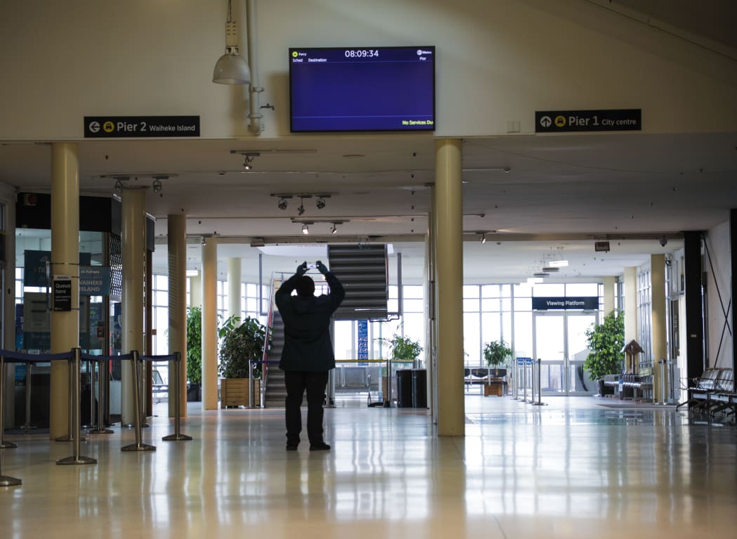 Auckland's Devonport ferry terminal on the morning of 26 March, on the first day of the nationwide Covid-19 lockdown.