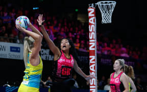 Silver Ferns defender Temalisi Fakahokotau during the Silver Ferns Fast5 bronze medal match against Australia.