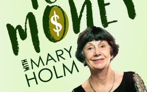 Your Money with Mary Holm title with image of Mary Holm. In the top left corner is an RNZ logo.