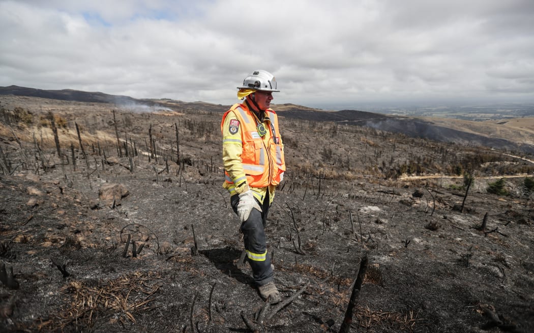 170224 CHRIS SKELTON / POOL
Operations manager Rob Hands surveys the damage done during the Christchurch's Port Hills fire.