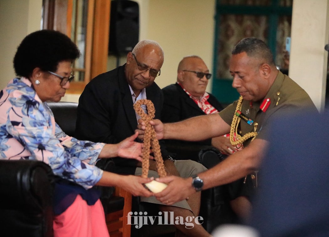 Ro Teimumu, left, accepted the traditional offering on behalf of the GCC.