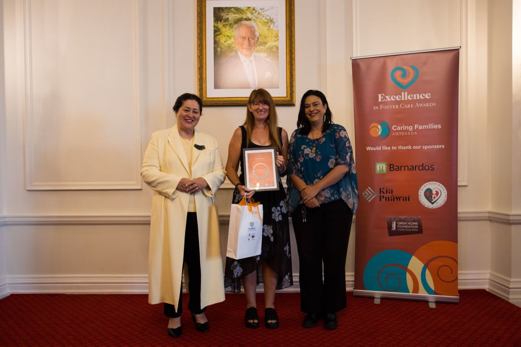 Letitia Dowie-Lewis with her award at the 14th annual Caring Families Aotearoa ceremony.