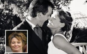 Paul Weeks with his wife Danica on their wedding day, and his sister Sara Weeks, inset.