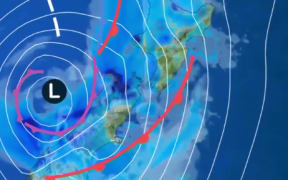 A rain radar showing Metservice weather forecast for early Sunday morning.