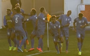 Fiji players celebrate a goal against Honduras at the FIFA Under 20 World Cup.
