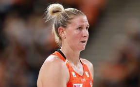 SYDNEY, AUSTRALIA - JUNE 01: Casey Kopua of the Giants looks on during the round eight Super Netball match between Giants Netball and Melbourne Vixens at Ken Rosewall Arena, on June 01, 2025, in Sydney, Australia. (Photo by Brendon Thorne/Getty Images)