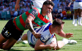 Rocco Berry of the Warriors scores .South Sydney Rabbitohs v One NZ Warriors. NRL Rugby League, Accor Stadium., NSW, Australia, Saturday 6th April 2024 Copyright Photo: David Neilson / www.photosport.nz