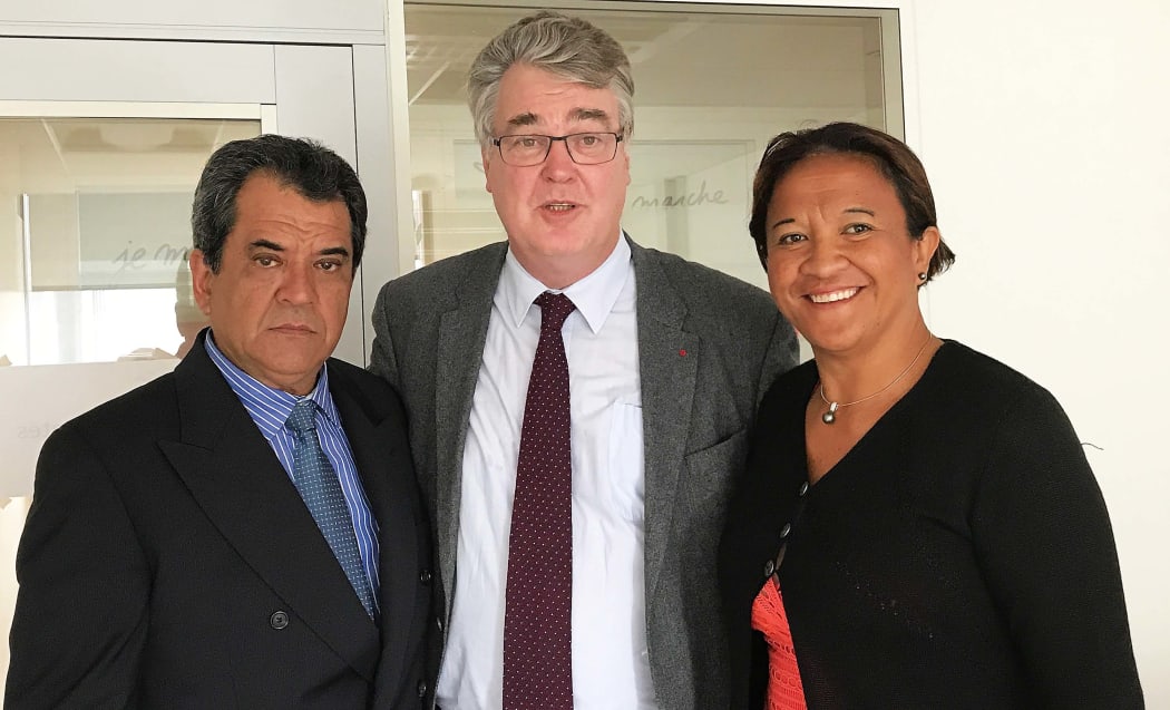 En Marche's Jean-Paul Delevoye receives French Polynesia's Edouard Fritch and Lana Tetuanui