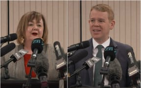 Energy Minister Megan Woods and Prime Minister Chris Hipkins at press conference announcing Blackrock Fund