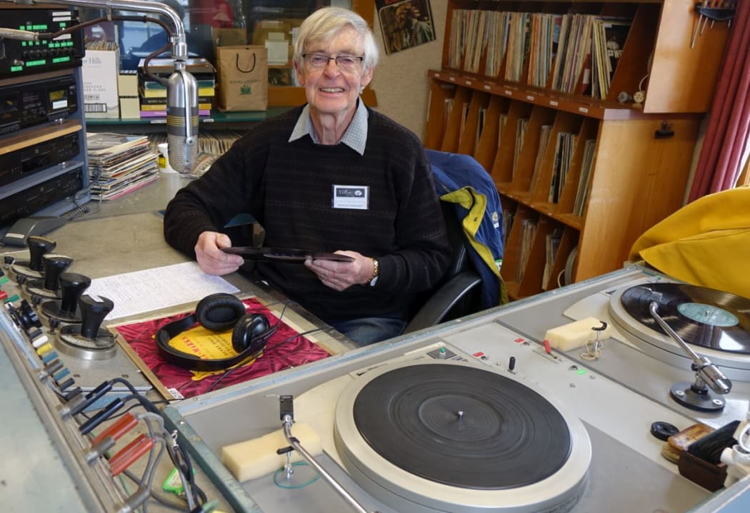 Announcer George Stewart on air at Village Radio