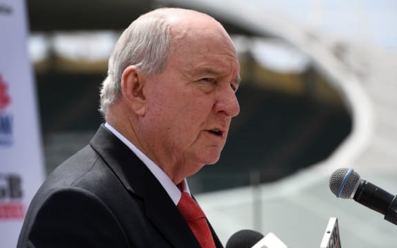 Barbarians rugby coach Alan Jones speaks at a press conference in Sydney on October 13, 2017, ahead of their match against the Australian Wallabies. - The Barbarians take on the Wallabies in Sydney on October 28. (Photo by WILLIAM WEST / AFP)