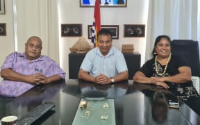 Left to right -  Kiribati Minister of Fisheries and Marine Resources, Ribanataake Tiwau. Kiribati Minister of Health Dr Tinte Itinteang and Employment and Human Resources Minister Taabeta Teakai.