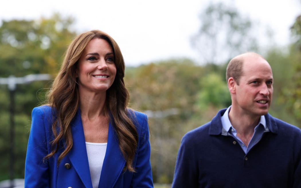 Prince William, Prince of Wales, and Catherine, Princess of Wales, arrive for a visit to a mental fitness workshop run by SportsAid at Bisham Abbey National Sports Centre near Marlow, west of London, on October 12, 2023.