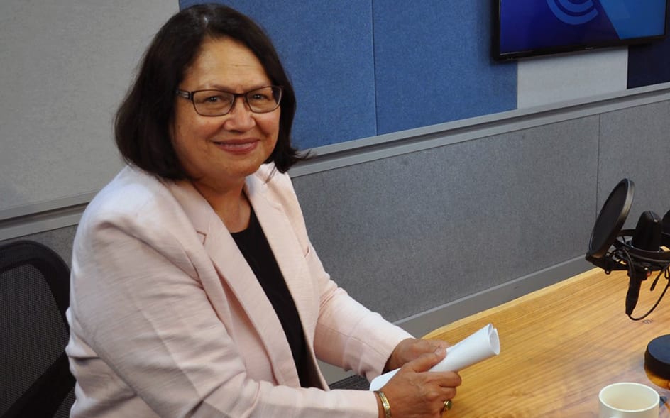 Lady Tueriti Moxon in RNZ Checkpoint studio with Lisa Owen.