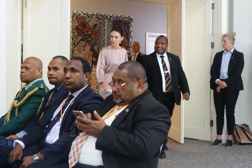 New Zealand Prime Minister Jacinda Ardern and Papua New Guinea PM James Marape in Auckland.