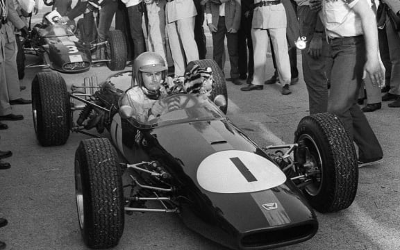 Jack Brabham wins the Grand Prix de France at Monthléry in September, 1966.