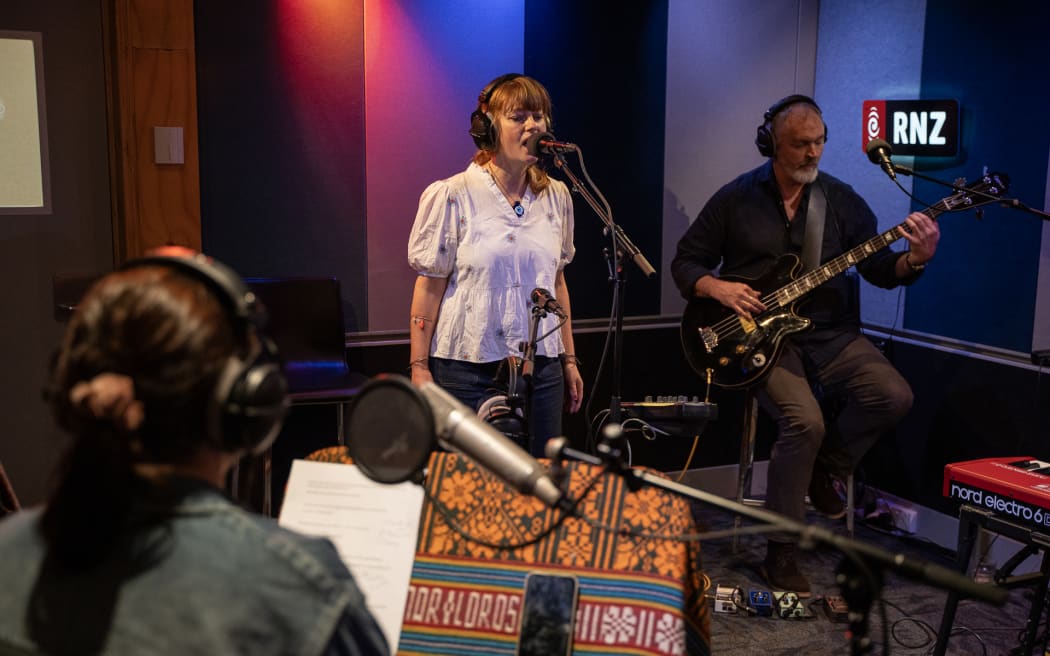 Kirsten Morrell performing live in RNZ Auckland studios
