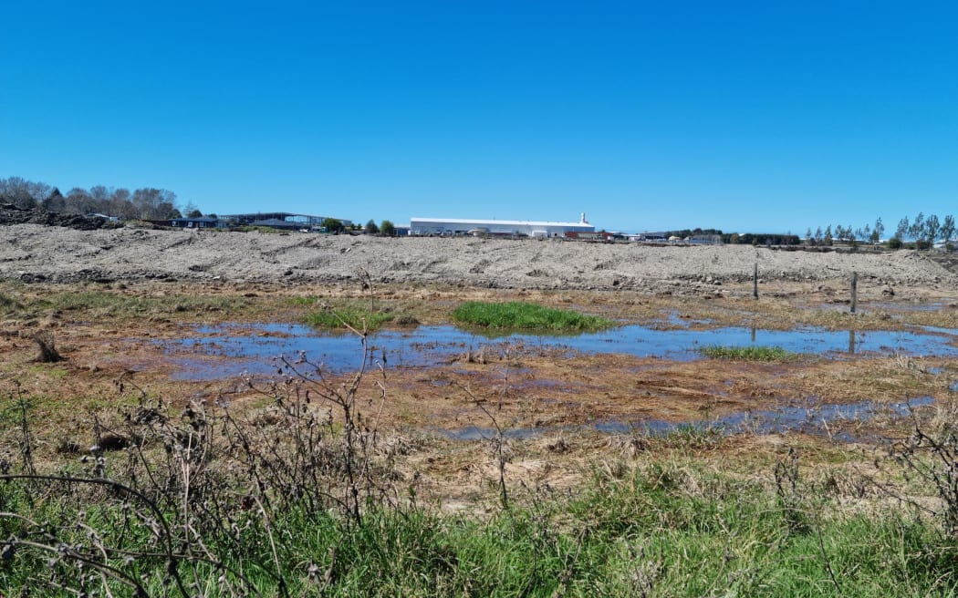 A view of the cordoned off industrial area from McLeod Road, Awatoto, Napier.