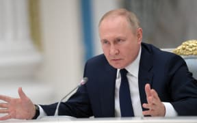 Russian President Vladimir Putin makes a belligerent speech challenging the West to try to defeat his country on the battlefield in Ukraine, during a meeting with leaders of the State Duma.