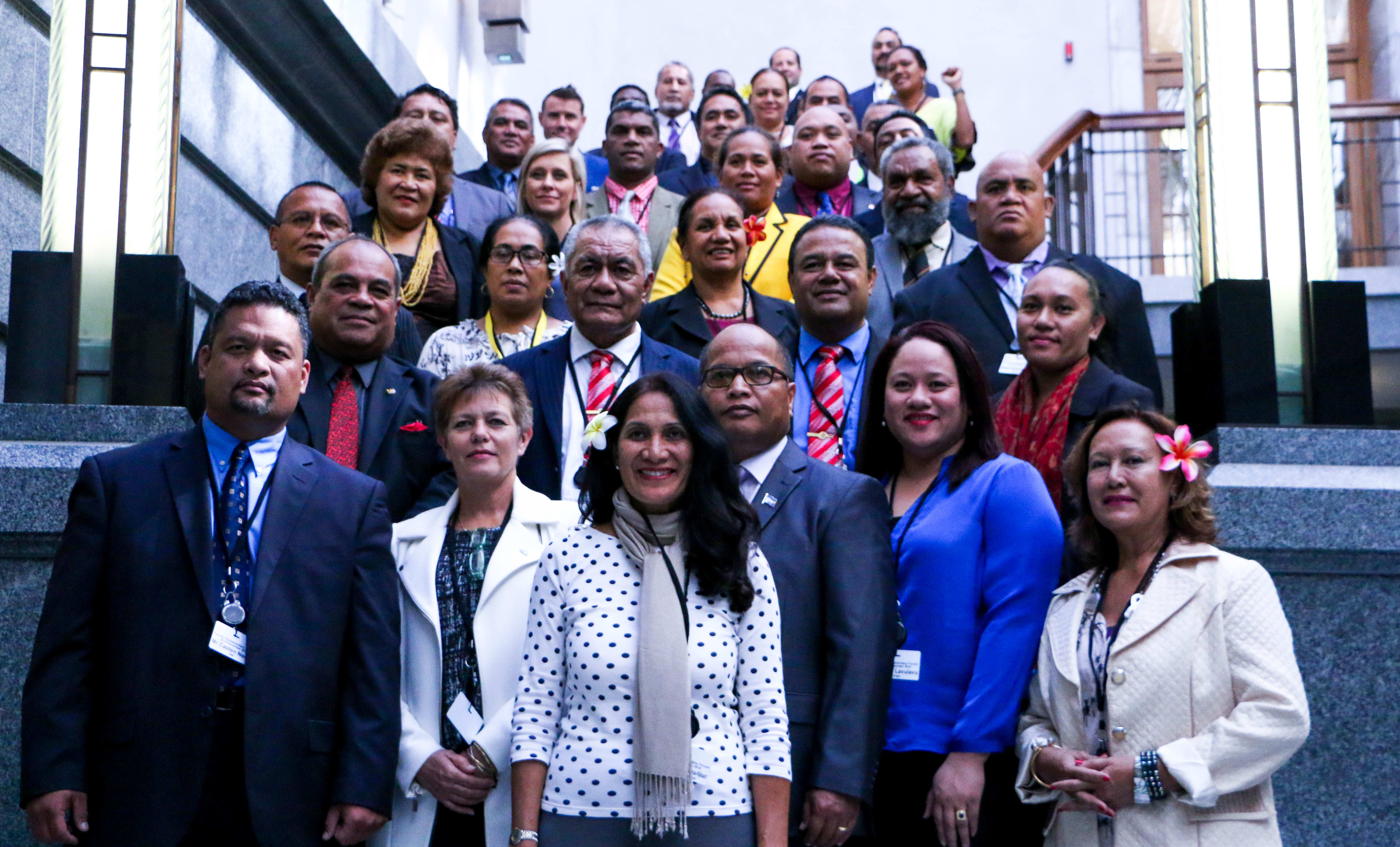 Pacific MPs pose for a group photo inside the New Zealand Parliament building. The more than 40 delegates from 17 Pacific countries and territories are in New Zealand for the Pacific Parliamentary Forum. It was held in Auckland and Wellington from the 14th to the 18th of November 2016.