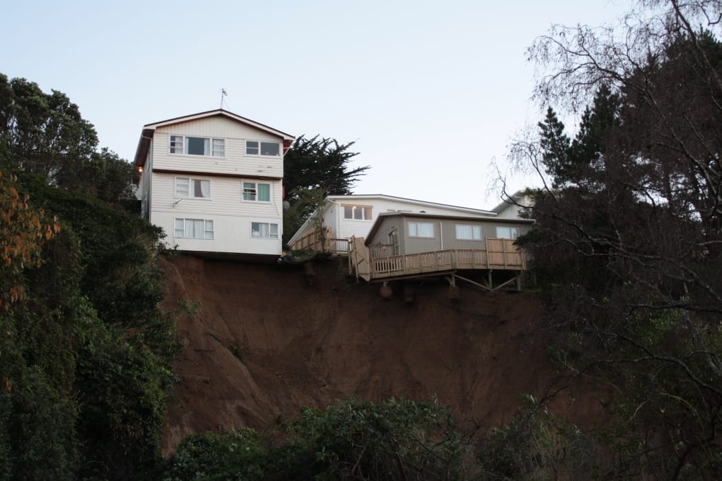 View from beneath the slip on Saturday,  showing exposed piles.