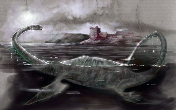 Monstres et creatures fantastiques, cryptozoologie : representation de Nessie, le monstre du Loch Ness en Ecosse - Dessin d'Alessandro Lonati, 2012 ©Alessandro Lonati/Leemage
