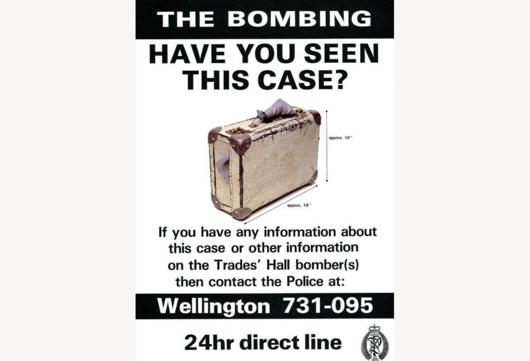 NZ Police poster asking for information about suitcase bomb used in Trades Hall bombing