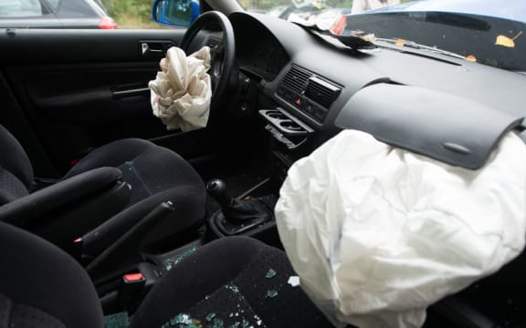 A car with airbag inflated.