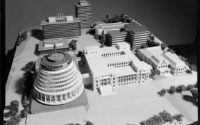 Architects' models for the parliamentary precinct, showing the Beehive, Parliamentary Building and Library (circa 1962-1970)