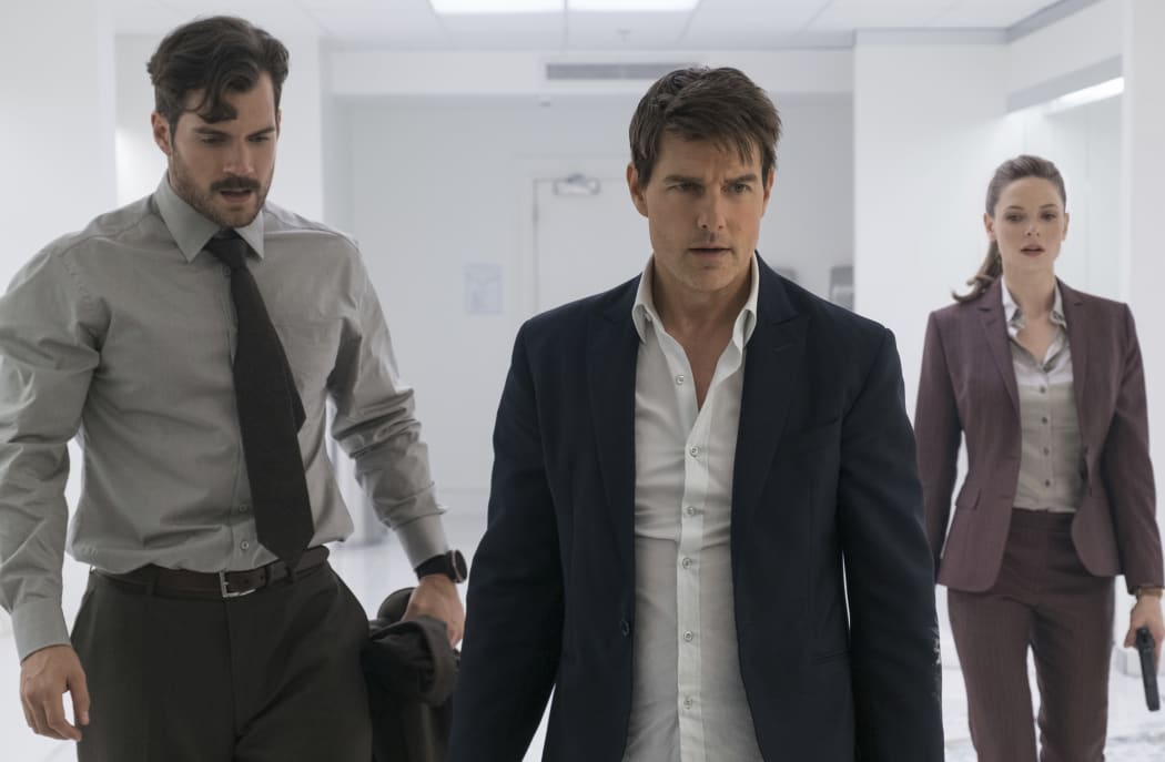 Henry Cavill, from left, Tom Cruise and Rebecca Ferguson in a scene from "Mission: Impossible - Fallout." (Chiabella James/Paramount Pictures and Skydance via AP)