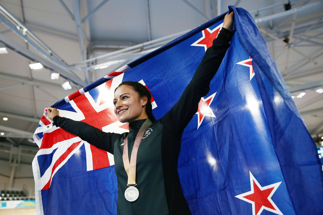Cyclist Natasha Hansen of New Zealand wins silver in the Women's Sprint Final.